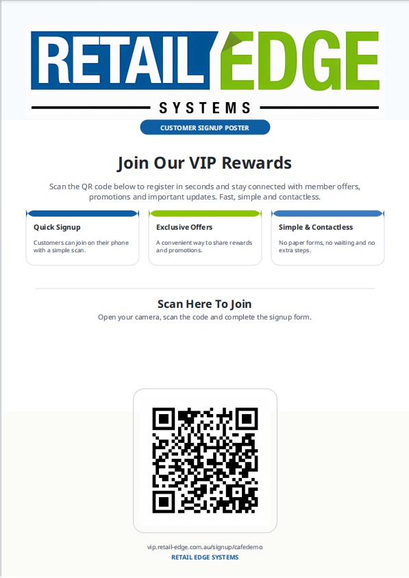 VIP coffee rewards QR signup poster